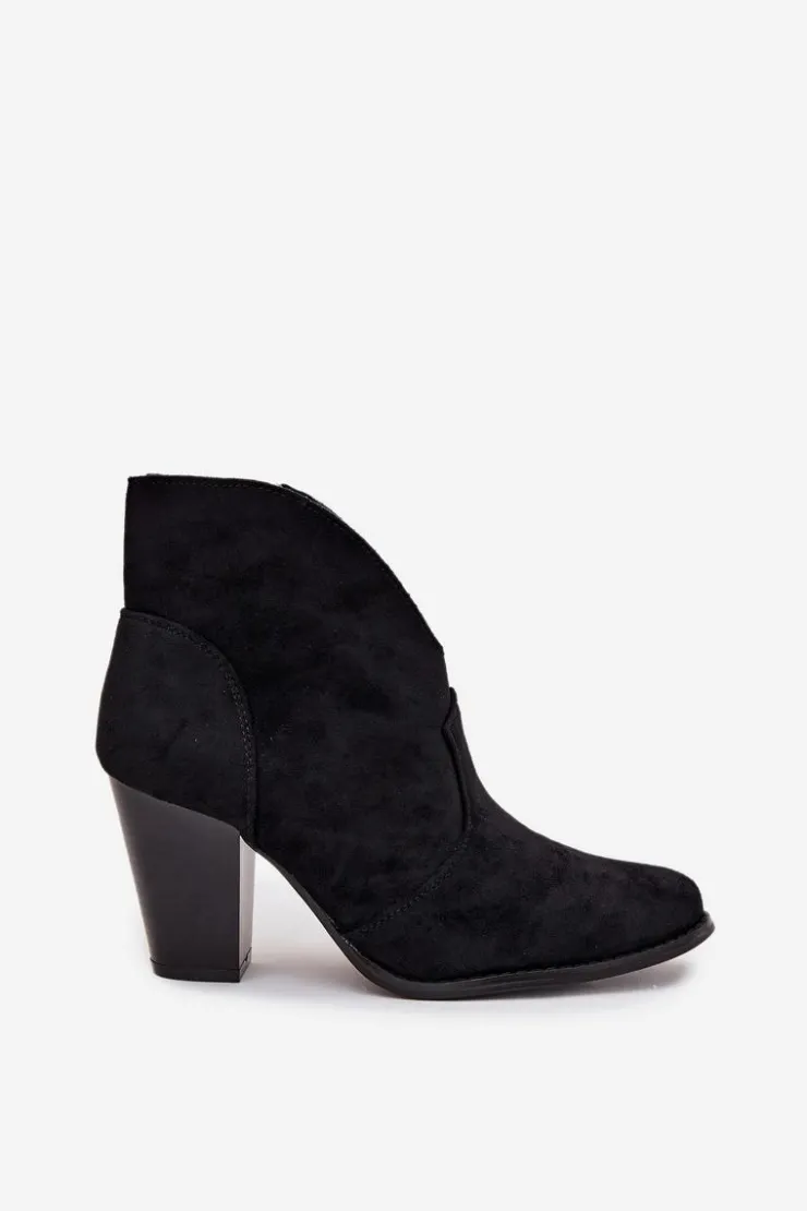 Damskie Boto Botki Damskie Na Słupku Z Eko Zamszu Czarne Elvirae