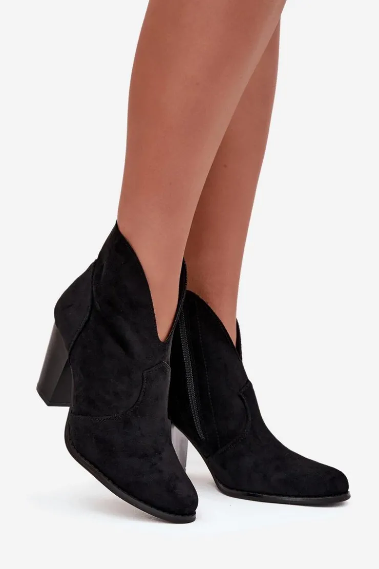 Damskie Boto Botki Damskie Na Słupku Z Eko Zamszu Czarne Elvirae