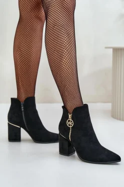 Clearance Boto Botki Damskie Na Słupku Z Noskami W Szpic Eko Zamszowe Ocieplane Czarne Raisha