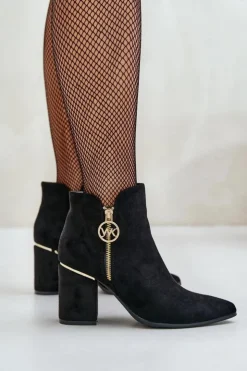 Clearance Boto Botki Damskie Na Słupku Z Noskami W Szpic Eko Zamszowe Ocieplane Czarne Raisha