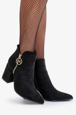 Clearance Boto Botki Damskie Na Słupku Z Noskami W Szpic Eko Zamszowe Ocieplane Czarne Raisha