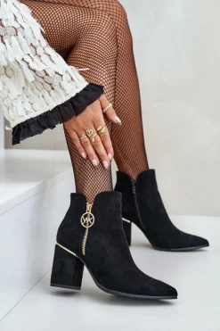 Clearance Boto Botki Damskie Na Słupku Z Noskami W Szpic Eko Zamszowe Ocieplane Czarne Raisha