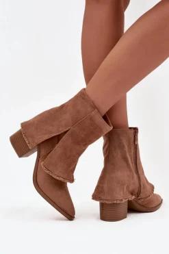 Boto Botki Na Słupku|Botki Na Obcasie*Botki Damskie Na Słupku Z Wywiniętą Cholewką Jasnobrązowe Idalia Brązowy