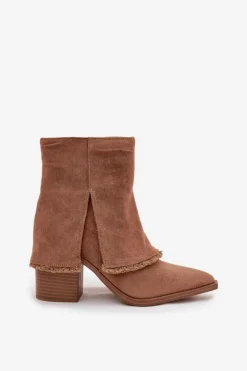 Boto Botki Na Słupku|Botki Na Obcasie*Botki Damskie Na Słupku Z Wywiniętą Cholewką Jasnobrązowe Idalia Brązowy