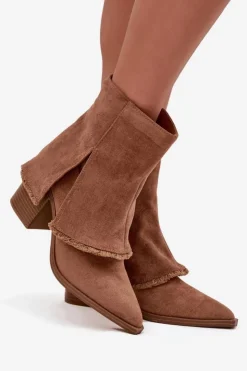 Boto Botki Na Słupku|Botki Na Obcasie*Botki Damskie Na Słupku Z Wywiniętą Cholewką Jasnobrązowe Idalia Brązowy