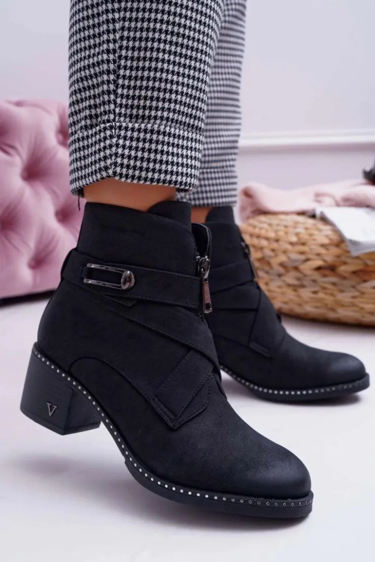 Online Buty damskie Vinceza Botki Damskie Na Słupku Zamszowe Czarne Brave