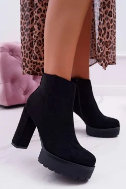 New Boto Botki Damskie na Słupku Zamszowe Czarne Jokano