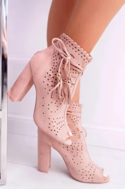 Boto Botki Na Słupku|Botki Zamszowe*Botki Damskie Na Słupku Zamszowe Różowe Corinne