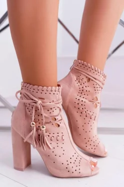 Boto Botki Na Słupku|Botki Zamszowe*Botki Damskie Na Słupku Zamszowe Różowe Corinne