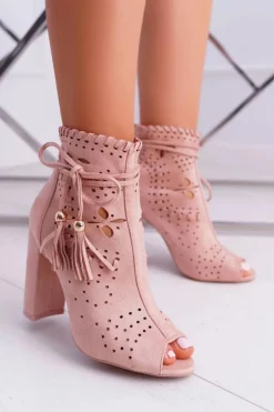 Boto Botki Na Słupku|Botki Zamszowe*Botki Damskie Na Słupku Zamszowe Różowe Corinne