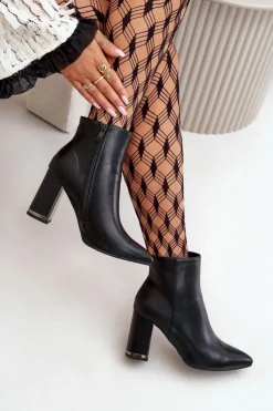 Boto Botki Na Słupku|Botki Na Obcasie*Botki Damskie Na Słupku Zapinane Na Zamek Ocieplane Eko Skórzane Czarne Mevair