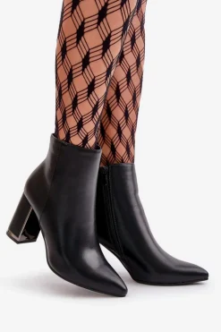 Boto Botki Na Słupku|Botki Na Obcasie*Botki Damskie Na Słupku Zapinane Na Zamek Ocieplane Eko Skórzane Czarne Mevair