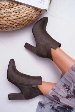 New Buty damskie Vinceza Botki Damskie Na Słupku Zamszowe Khaki Ruffle