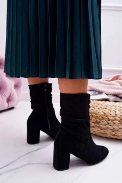 Sale Boto Botki Damskie Na Słupku Zamsz Czarne Endless