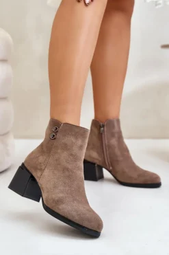 Boto Botki Na Słupku|Brązowe I Beżowe Botki*Botki Damskie Na Słupku Zapinane Na Zamek Ciemnobeżowe Tinamar