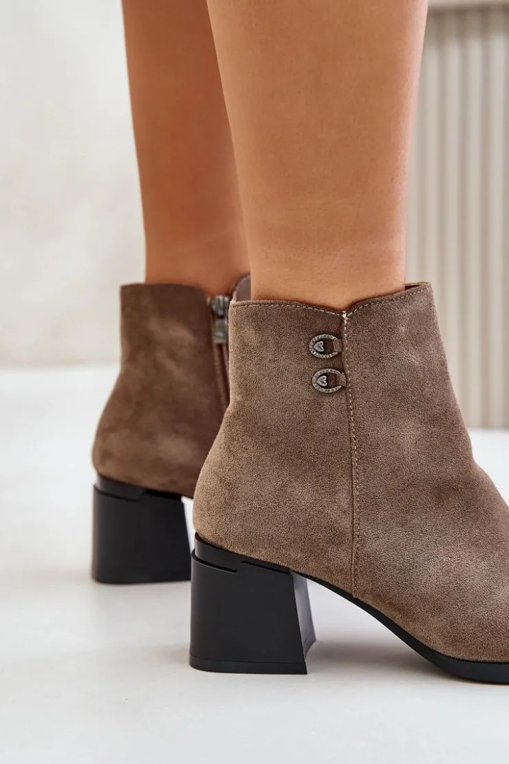 Boto Botki Na Słupku|Brązowe I Beżowe Botki*Botki Damskie Na Słupku Zapinane Na Zamek Ciemnobeżowe Tinamar