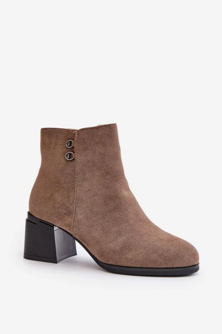 Boto Botki Na Słupku|Brązowe I Beżowe Botki*Botki Damskie Na Słupku Zapinane Na Zamek Ciemnobeżowe Tinamar