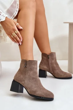 Boto Botki Na Słupku|Brązowe I Beżowe Botki*Botki Damskie Na Słupku Zapinane Na Zamek Ciemnobeżowe Tinamar