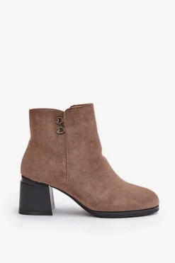 Boto Botki Na Słupku|Brązowe I Beżowe Botki*Botki Damskie Na Słupku Zapinane Na Zamek Ciemnobeżowe Tinamar