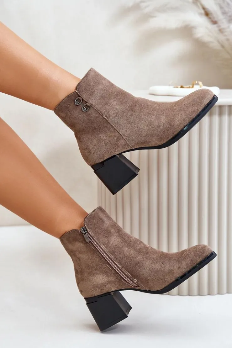 Boto Botki Na Słupku|Brązowe I Beżowe Botki*Botki Damskie Na Słupku Zapinane Na Zamek Ciemnobeżowe Tinamar