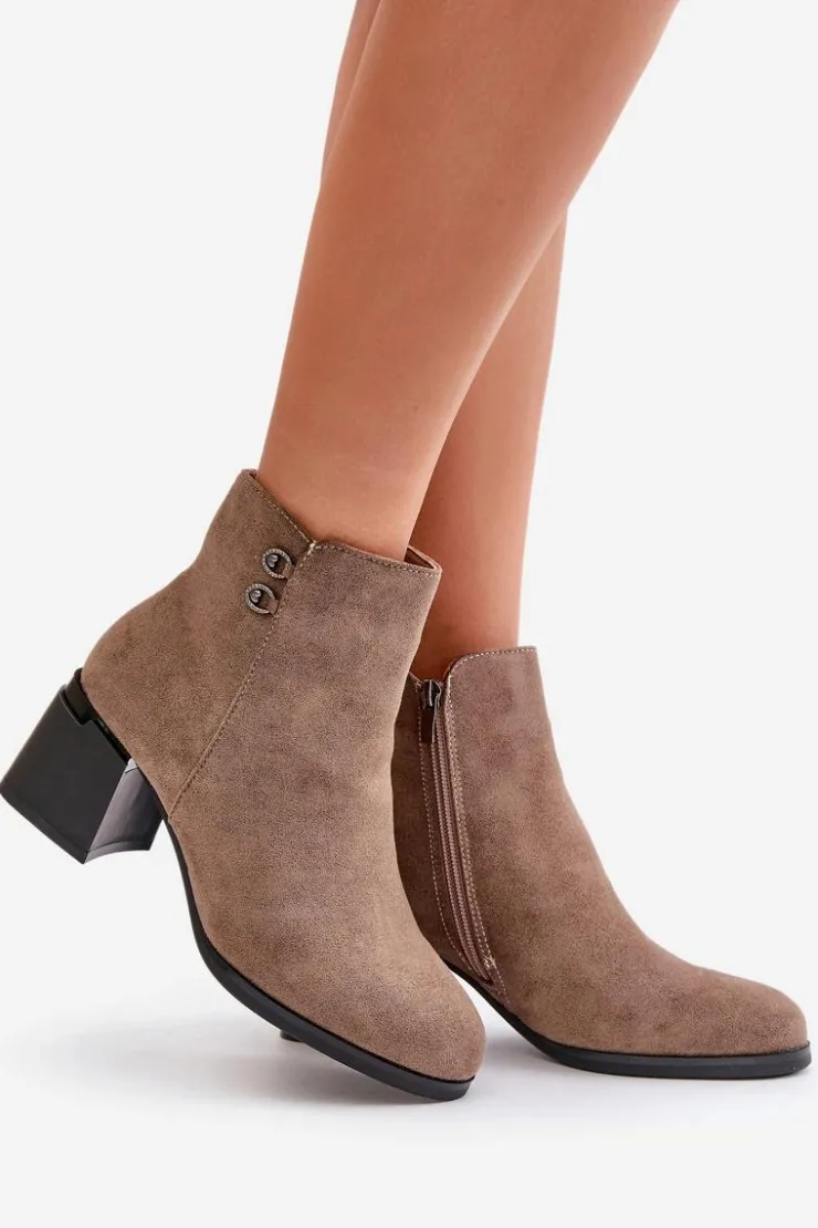 Boto Botki Na Słupku|Brązowe I Beżowe Botki*Botki Damskie Na Słupku Zapinane Na Zamek Ciemnobeżowe Tinamar