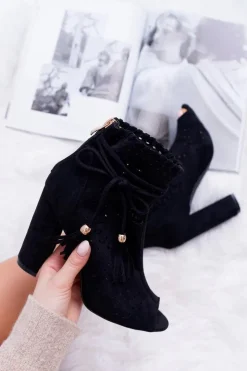 Hot Boto Botki Damskie Na Słupku Zamszowe Czarne Corinne