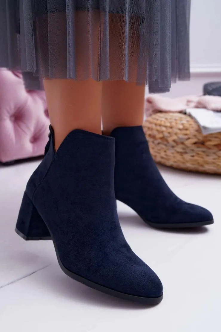 Damskie Buty damskie Vinceza Botki Damskie Na Słupku Zamszowe Granatowe Mimosa