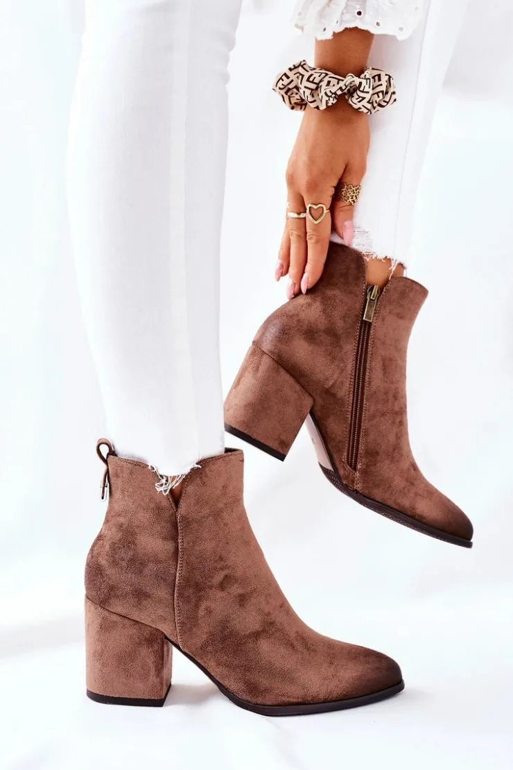 Damskie Buty damskie Vinceza Botki Damskie Na Słupku Zamszowe Beżowe Carrick