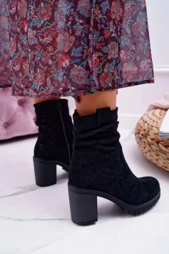 Best Boto Botki Damskie Na Słupku Zamsz Czarne Celma