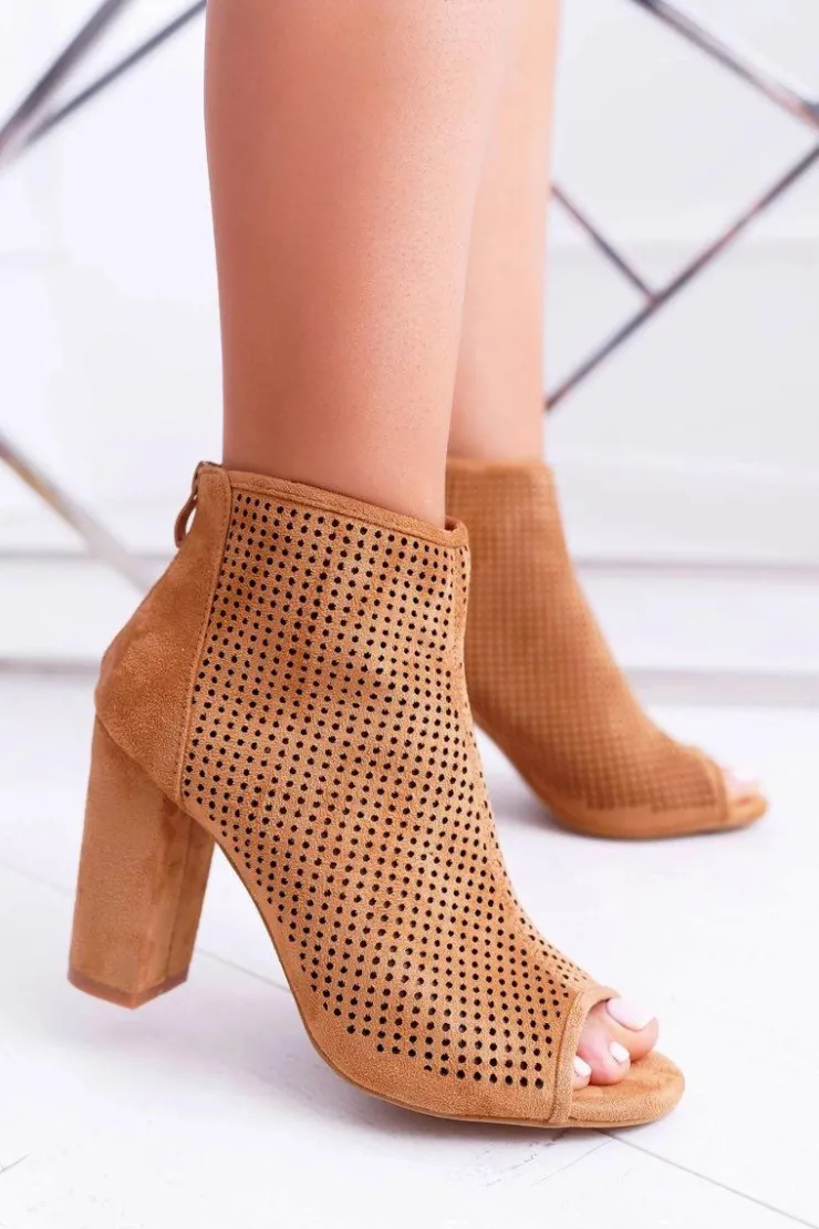 Boto Botki Na Słupku|Brązowe I Beżowe Botki*Botki Damskie Na Słupku Zamszowe Camel Jessin