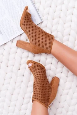 Boto Botki Na Słupku|Brązowe I Beżowe Botki*Botki Damskie Na Słupku Zamszowe Camel Jessin