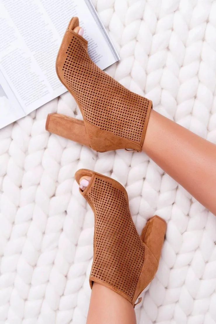 Boto Botki Na Słupku|Brązowe I Beżowe Botki*Botki Damskie Na Słupku Zamszowe Camel Jessin