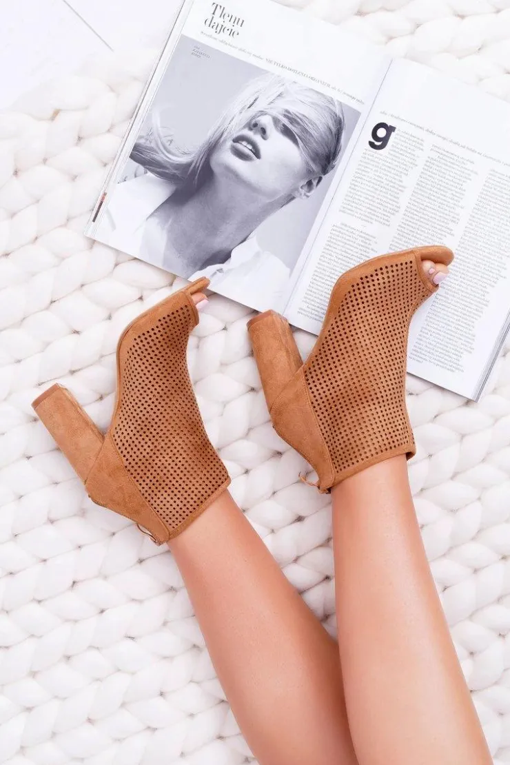 Boto Botki Na Słupku|Brązowe I Beżowe Botki*Botki Damskie Na Słupku Zamszowe Camel Jessin