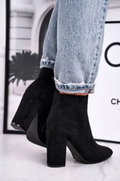 Hot Boto Botki Damskie na Słupku Zamszowe Czarne Sharks