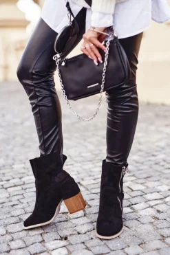 Boto Botki Damskie Na Słupku Zamszowe Czarne Anabelle