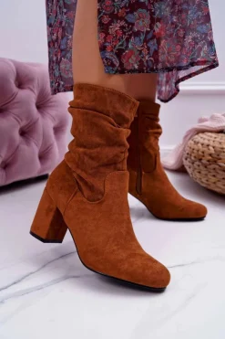 Boto Botki Na Słupku|Botki Zimowe Damskie*Botki Damskie Na Słupku Zamsz Camel Endless