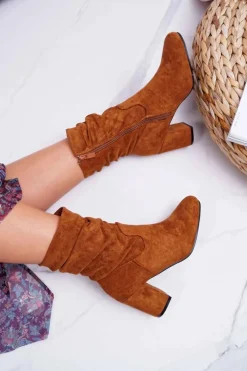 Boto Botki Na Słupku|Botki Zimowe Damskie*Botki Damskie Na Słupku Zamsz Camel Endless