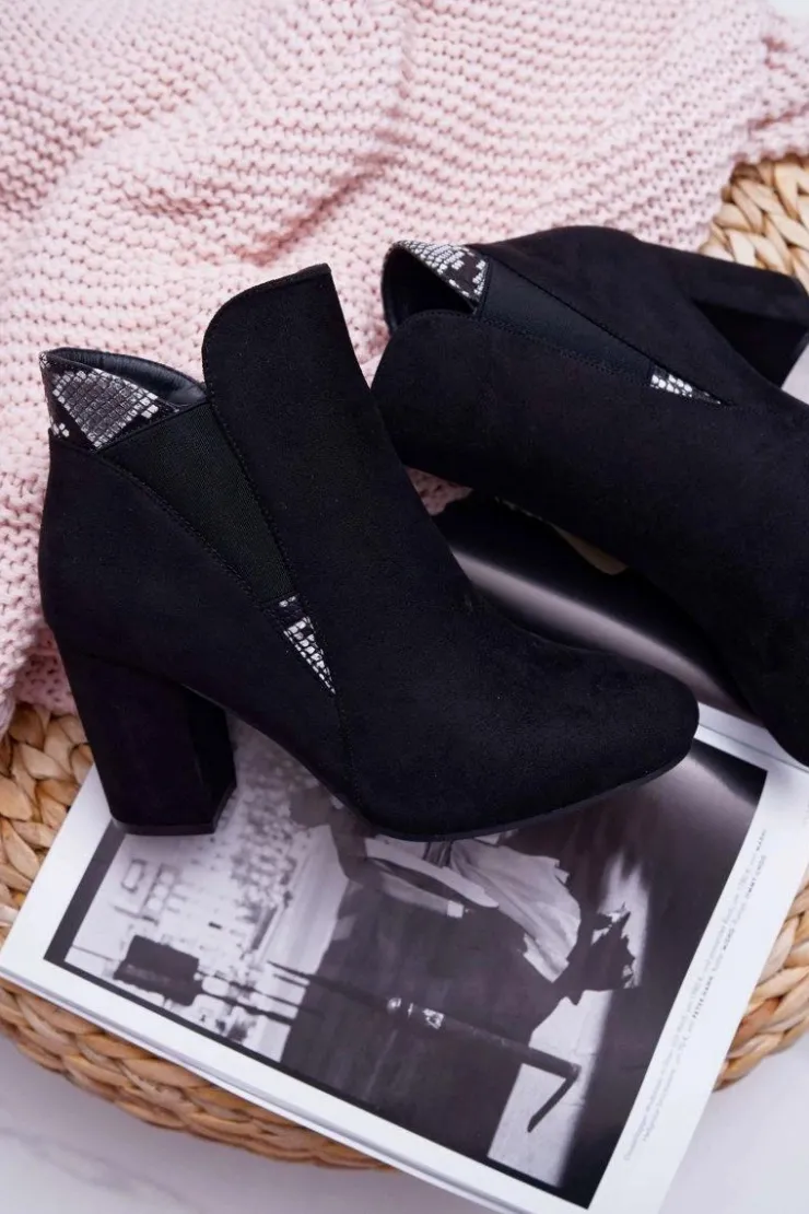 Boto Botki Na Słupku|Botki Zimowe Damskie*Botki Damskie na Słupku Zamszowe Czarne Jollow