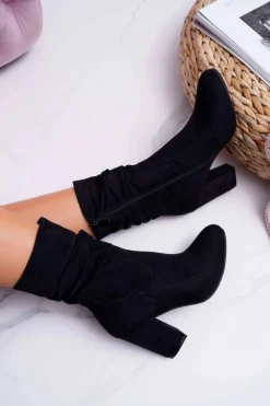 Damskie Damskie buty S.Barski Botki Damskie Na Słupku Zamsz Czarne S.Barski 36-14