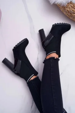 Boto Botki Na Słupku|Botki Zimowe Damskie*Botki Damskie na Słupku Zamszowe Czarne Fenem