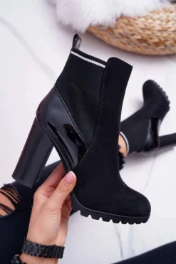 Boto Botki Na Słupku|Botki Zimowe Damskie*Botki Damskie na Słupku Zamszowe Czarne Fenem