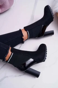 Boto Botki Na Słupku|Botki Zimowe Damskie*Botki Damskie na Słupku Zamszowe Czarne Fenem