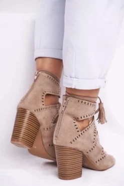 Boto Botki Wiosenne|Botki Sznurowane*Botki Damskie Na Słupku Zamszowe Odkryte Beżowe Empty
