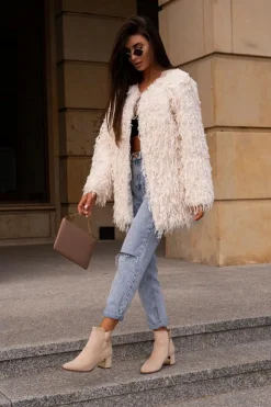 Discount Boto Botki Damskie Na Słupku Zapinane Na Zamek Eko Zamszowe Jasnobeżowe Bonucci