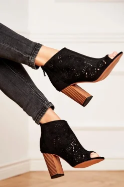 Boto Botki Wiosenne|Botki Na Słupku*Botki Damskie Na Słupku Zamszowe Ażurowe Czarne Papillon