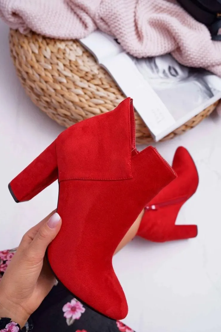 Discount Buty damskie Vinceza Botki Damskie Na Słupku Zamszowe Czerwone Ruffle