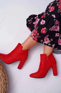 Discount Buty damskie Vinceza Botki Damskie Na Słupku Zamszowe Czerwone Ruffle