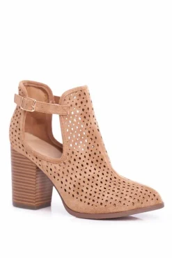 Boto Botki Wiosenne|Botki Na Słupku*Botki Damskie Na Słupku Zamszowe Ażurowe Camel Morrena