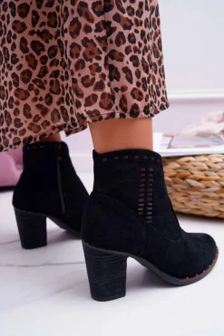 Sale Boto Botki Damskie Na Słupku Zamszowe Czarne Westema