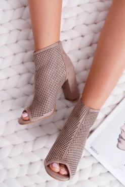 Outlet Boto Botki Damskie Na Słupku Zamszowe Khaki Jessin